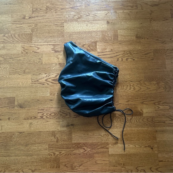MORE TO COME Kissa One Shoulder Top Black Faux Leather Lace Side REVOLVE Tank - Picture 1 of 5
